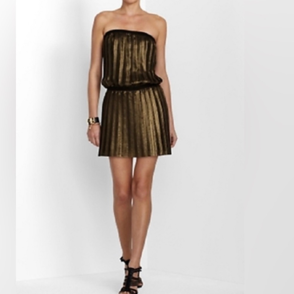 BCBGMaxAzria Gold Black Strapless Sheath Mini Dress